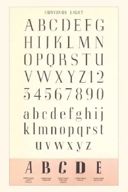 Vintage Journal Font Sample Chart, Corvinus by Found Image Press