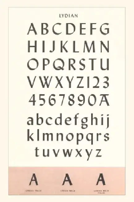 Vintage Journal Font Sample Chart, Lydian by Found Image Press