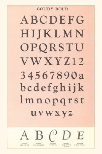 Vintage Journal Font Sample Chart, Goudy Bold by Found Image Press