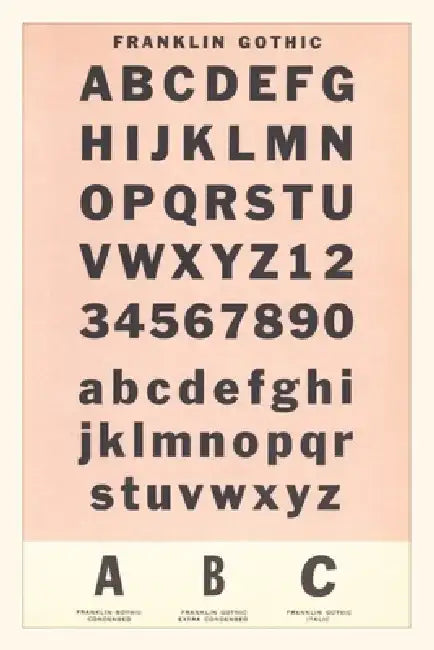 Vintage Journal Font Sample Chart, Franklin Gothic by Found Image Press