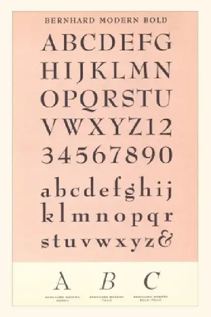 Vintage Journal Font Sample Chart, Bernhard by Found Image Press