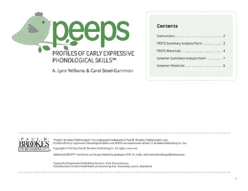 Profiles of Early Expressive Phonological Skills (Peeps) Forms by A. Lynn Williams, Carol Stoel-Gammon
