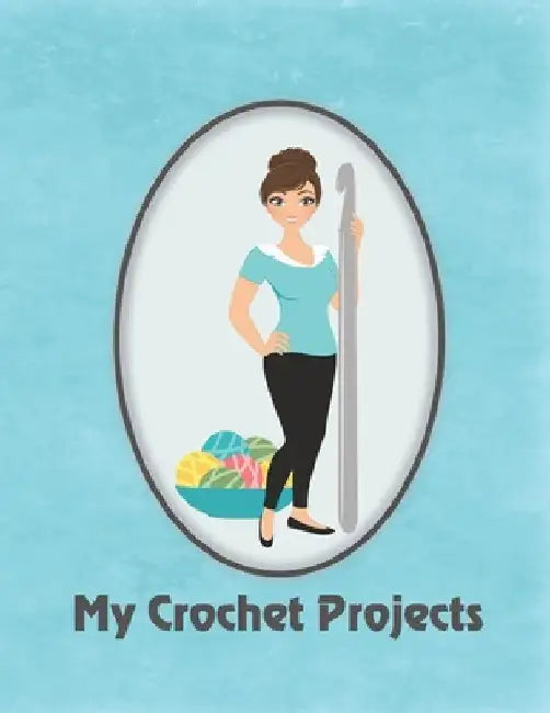 My Crochet Projects: Modern Brunette Crochet Lady on Blue Background, Glossy Finish by Spring Hill Stationery