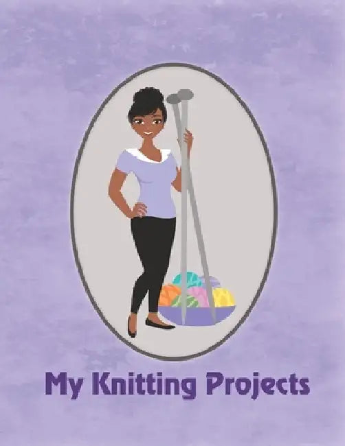 My Knitting Projects: Modern Knitting Woman With Dark Brown Skin Tone on a Purple Background, Glossy Finish by Spring Hill Stationery