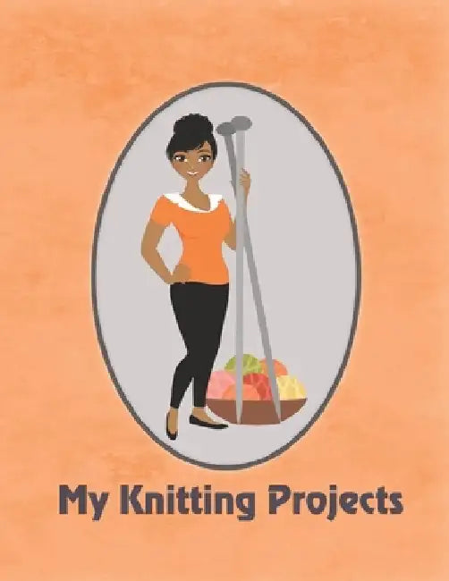 My Knitting Projects: Modern Knitting Woman With Medium Brown Skin Tone on an Orange Background, Glossy Finish by Spring Hill Stationery