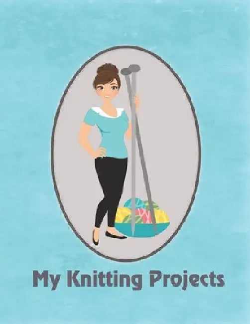 My Knitting Projects: Modern Knitting Woman With Brunette Hair on a Blue Background, Glossy Finish by Spring Hill Stationery