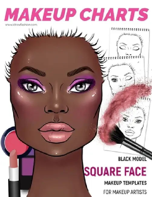 Makeup Charts - Face Charts for Makeup Artists: Black Model - SQUARE face shape by I. Draw Fashion