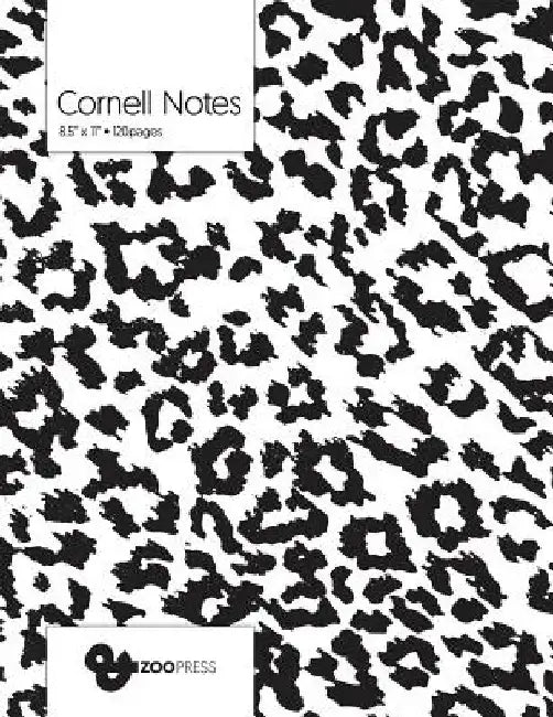 Cornell Notes: B&W Jaguar Pattern Cover - Best Note Taking System for Students, Writers, Conferences. Cornell Notes Notebook. Large 8 by &zoo Press