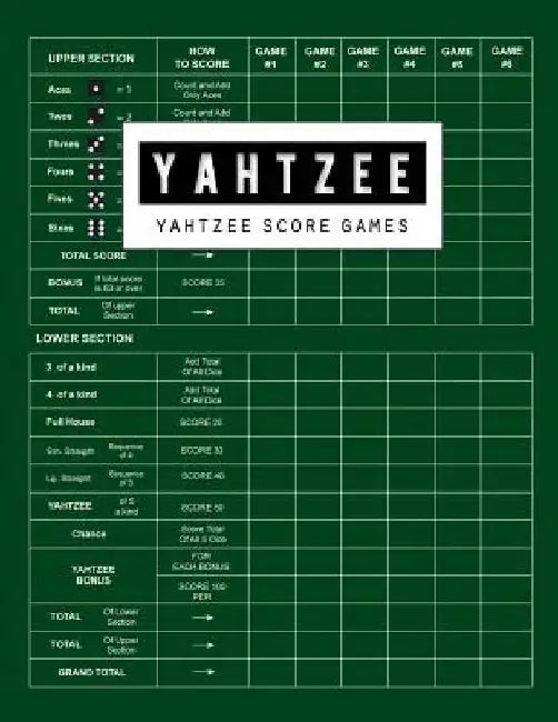 Yahtzee Score Game: Yahtzee Games Record Score, Scoresheet Keeper Notebook, Yahtzee Score Sheet, Yahtzee Score Card, Write in the Player N by Bg Publishing