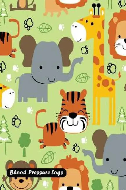 Blood Pressure Log: Animals wildlife cartoon cover by Shamrock Logbook