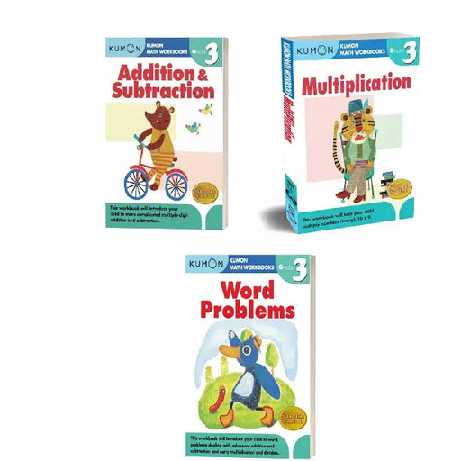Kumon Grade 3 Workbooks Set (3 Workbooks) Addition & Subtraction Multiplication Word Prob  by Kumon