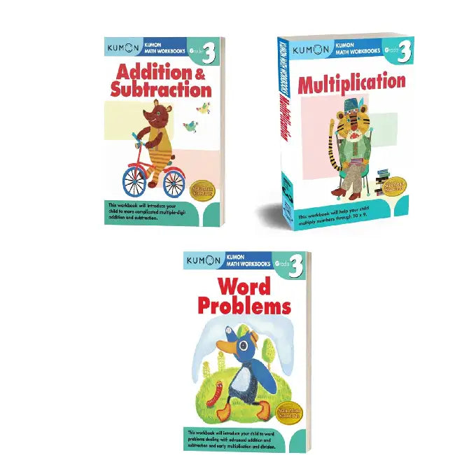 Kumon Grade 3 Workbooks Set (3 Workbooks) Addition & Subtraction Multiplication Word Prob  by Kumon