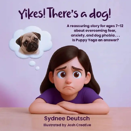 Yikes! There's a dog!: A reassuring story for ages 7 to 12 about overcoming fear, anxiety, and dog phobia . . . Is Puppy Yoga an answer? by Sydnee Deutsch, Josh Creative, Susan Schwartz