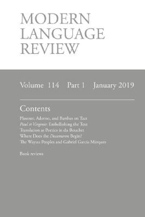 Modern Language Review (114: 1) January 2019 by D. F. Connon