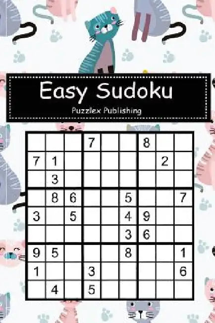 Easy Sudoku: Sudoku Puzzle Game For Beginers With Cute cat on blue background cover by Puzzlex Publishing