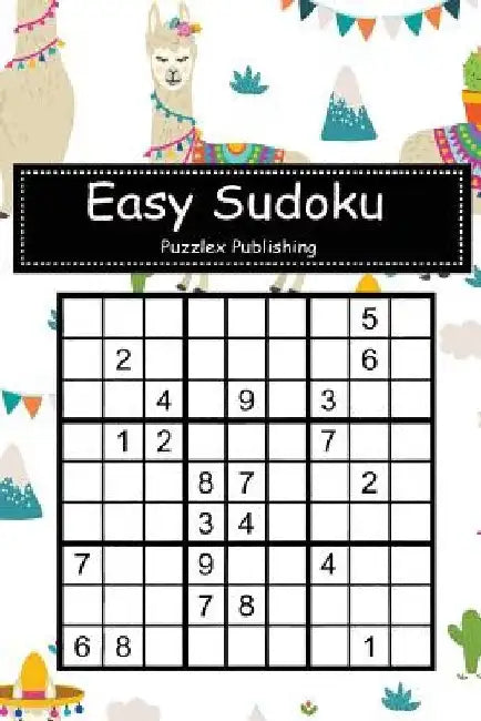 Easy Sudoku: Sudoku Puzzle Game For Beginers With Llama seamless pattern cover by Puzzlex Publishing