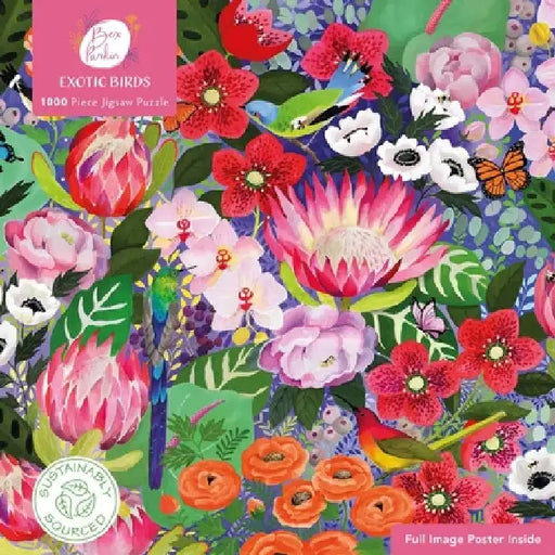 Adult Sustainable Jigsaw Puzzle Bex Parkin: Exotic Birds: 1000-Pieces. Ethical, Sustainable, Earth-Friendly by Flame Tree Studio