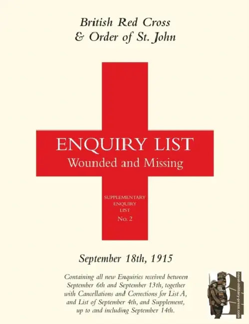 British Red Cross and Order of St John Enquiry List for Wounded and Missing: September 18th 1915 by Anon