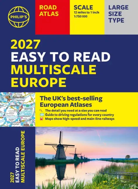 Philip's 2027 Easy to Read Multiscale Road Atlas of Europe: A4 Paperback by Philip's Maps