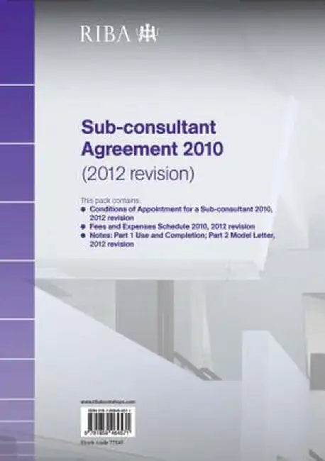 Riba Sub-Consultant Agreement 2010 (2012 Revision) Pack of 10 by Riba