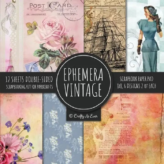 Ephemera Vintage Scrapbook Paper Pad 8x8 Scrapbooking Kit for Papercrafts, Cardmaking, DIY Crafts, Old Retro Theme, Decoupage Designs by Crafty as Ever