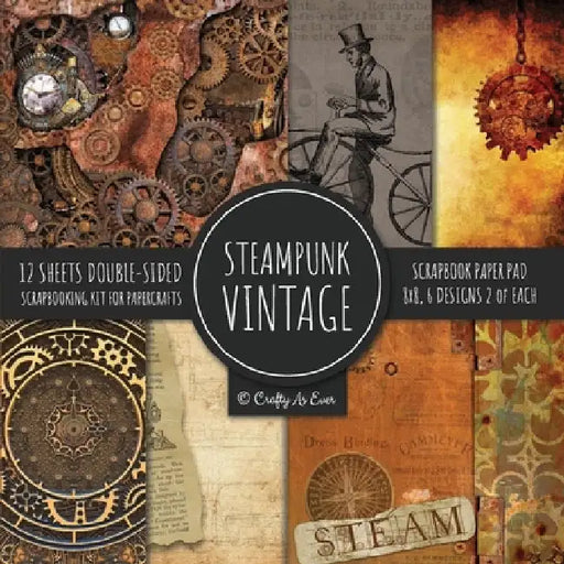 Vintage Steampunk Scrapbook Paper Pad 8x8 Scrapbooking Kit for Papercrafts, Cardmaking, DIY Crafts, Old Retrofuturistic Theme, Vintage Design by Crafty as Ever