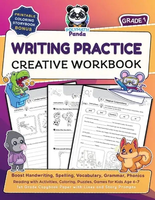 Writing Practice Creative Workbook for Grade 1: Boost Handwriting, Spelling, Vocabulary, Grammar, Phonics, & Reading with Activities, Coloring, Puzzle by Polymath Panda