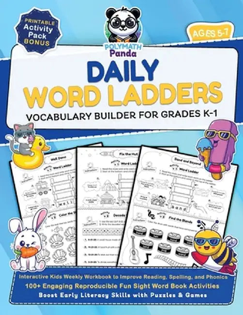 Daily Word Ladders and Vocabulary Builder for Grades K-1: Interactive Kids Weekly Workbook to Improve Reading, Spelling, and Phonics 100+ Engaging Rep by Polymath Panda