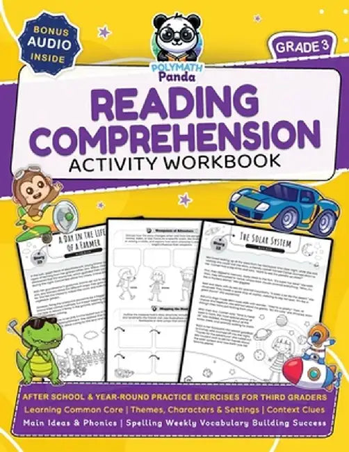 3rd Grade Reading Comprehension Activity Workbook: Learning Common Core Themes, Characters & Settings Context Clues, Main Ideas & Phonics Spelling Wee by Polymath Panda