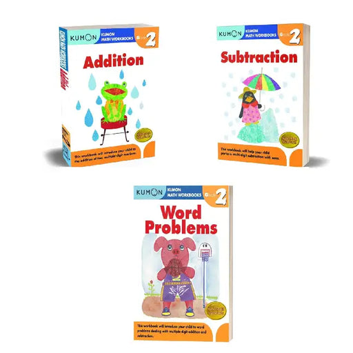 Kumon Grade 2 Workbook Set (3 Workbooks) Addition, Subtraction, Word Problems by Kumon
