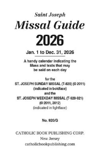St. Joseph Annual Missal Guide for 2026 by Catholic Book Publishing Corp