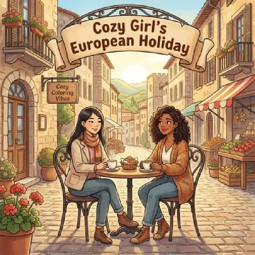 Cozy Girl's European Holiday: Relaxing Hygge Coloring Book for Adults & Teens Cute & Fun Easy Bold Line Designs of Cafes, Cobblestone Streets, Scenic by Cozy Coloring Vibes