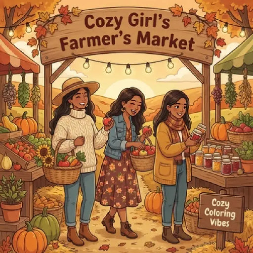 Cozy Girl's Farmer's Market: Fun & Cute Coloring Book for Adults & Teens Easy Bold Line Vintage Designs of Fresh Produce, Flower Stalls, Baskets, Loca by Cozy Coloring Vibes
