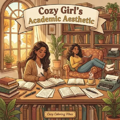 Cozy Girl's Academic Aesthetic: Relaxing Hygge Coloring Book for Adults & Teens Easy Bold Line Designs of Bookish Spaces, Study Corners, Libraries, Jo by Cozy Coloring Vibes