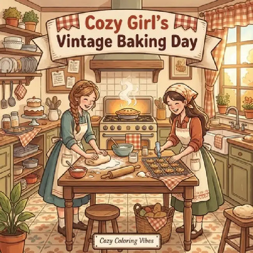 Cozy Girl's Vintage Baking Day: Cute Hygge Coloring Book for Adults & Teens Easy Bold Line Retro Aprons, Rolling Pins, Recipe Cards, Pie Counters & Ol by Cozy Coloring Vibes