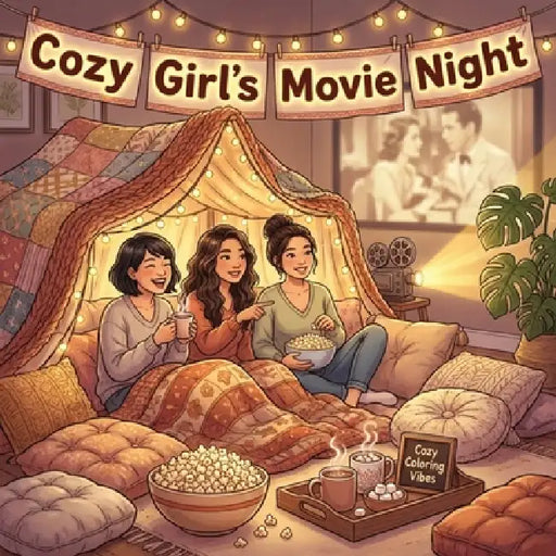 Cozy Girl's Movie Night: Nostalgic & Fun Coloring Book Easy Bold Line Designs of Cute Popcorn Bowls, Vintage Cinema Snacks, Pajama Parties & Late-Nigh by Cozy Coloring Vibes