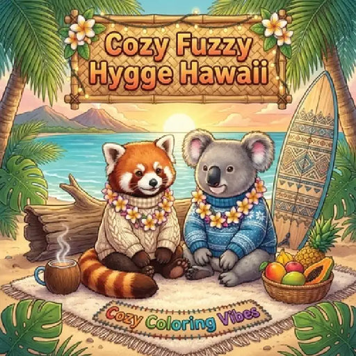 Cozy Fuzzy Hygge Hawaii: Easy Bold Line Coloring Book Tropical Island Serenity, Luau Nights, Palm Tree Breezes, Beach Bungalows & Plush Animal Paradis by Cozy Coloring Vibes