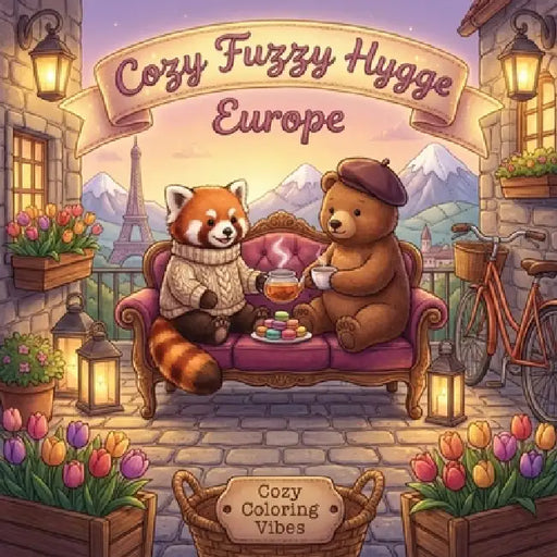 Cozy Fuzzy Hygge Europe: Easy Bold Line Cute Animal Coloring Book for Adults Cafes, Retreats, Stress Relief, Canal & Fun Storybook Travel Escapes Rela by Cozy Coloring Vibes
