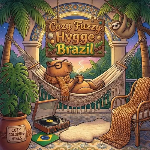 Cozy Fuzzy Hygge Brazil: Fun Easy Bold Line Coloring Book for Adults Tropical Rainforests, Festivals, Beaches & Cute Animal Travel Adventures Meditati by Cozy Coloring Vibes