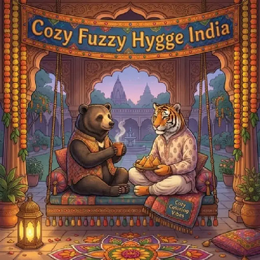 Cozy Fuzzy Hygge India: Easy Bold Line Designs Art Coloring Book for Adults Fun Festivals, Palaces, Temples & Cute Animal Travel Adventures Stress Rel by Cozy Coloring Vibes