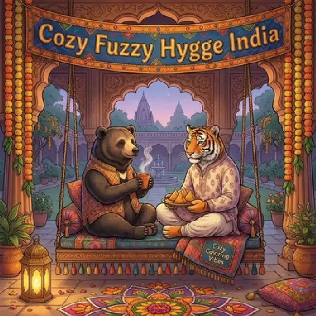 Cozy Fuzzy Hygge India: Easy Bold Line Designs Art Coloring Book for Adults Fun Festivals, Palaces, Temples & Cute Animal Travel Adventures Stress Rel by Cozy Coloring Vibes