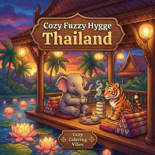 Cozy Fuzzy Hygge Thailand: Easy Bold Line Designs Coloring Book for Adults Markets, Temples, Tropical Beaches & Cute Animal Travel Adventures Creative by Cozy Coloring Vibes