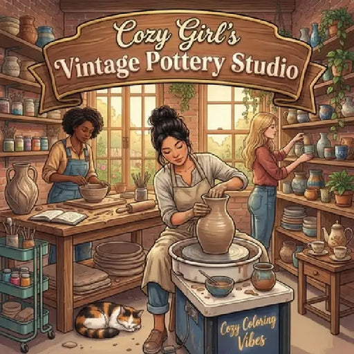 Cozy Girl's Vintage Pottery Studio: Cute Fun Bold Line Coloring Book for Adults Artistic Hobby Scenes, Relaxing Clay Crafting Moments, Peaceful Home R by Cozy Coloring Vibes