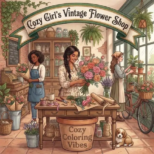 Cozy Girl's Vintage Flower Shop: Cute Fun Bold Line Coloring Book for Adults Artistic Aesthetic Floral Scenes, Relaxing Daily Moments, Peaceful Hygge by Cozy Coloring Vibes