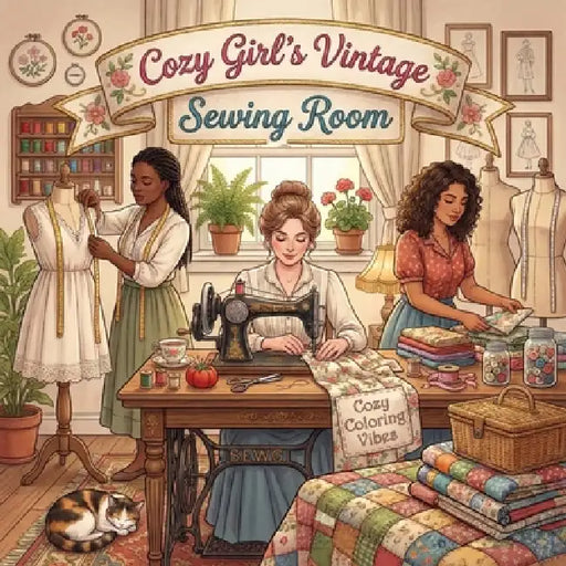 Cozy Girl's Vintage Sewing Room: Fun Bold Line Cute Craft Coloring Book for Adults Aesthetic Hobby Scenes, Relaxing Daily Moments, Peaceful Hygge Stit by Cozy Coloring Vibes