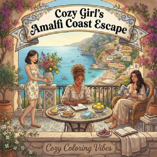 Cozy Girl's Amalfi Coast Escape: Easy Bold Line Design Comfy Coloring Book for Adults Italy Summer Travel, Italian Cafes, Terrace Views Cute Creative by Cozy Coloring Vibes