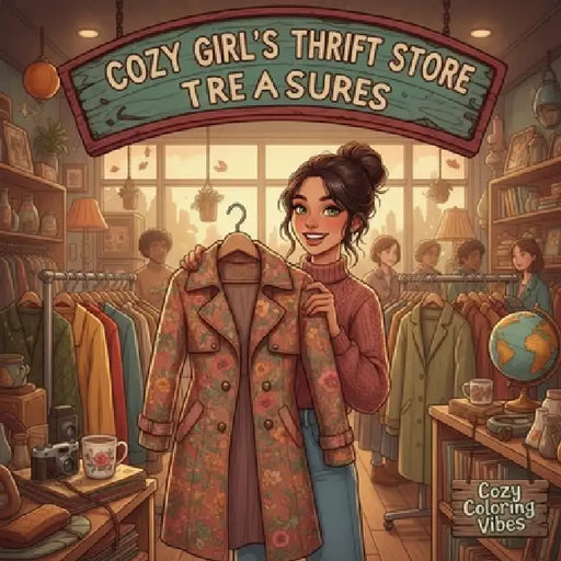 Cozy Girl's Thrift Store Treasures: Funky & Retro Fashion Coloring Book Fun Easy Bold Line Designs of Vintage Outfits & Thrift Store Style Relaxing Cr by Cozy Coloring Vibes