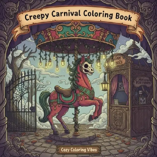 Creepy Carnival Coloring Book: Darkly Whimsical Vintage Circus Hygge Adventure Easy Relaxation Activities & Bold Line Designs for Calm Stress Relief, by Cozy Coloring Vibes