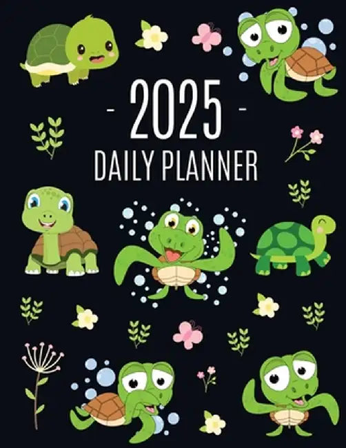 Turtle Planner 2025: Cute Tortoise Organizer: January-December (12 Months) Beautiful Agenda With Green Reptile Animal, Butterflies & Flower by Happy Oak Tree Press