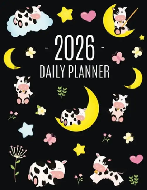 Cow Planner 2026: Cute 2026 Daily Organizer: January-December (12 Months) Pretty Farm Animal Scheduler With Calves, Moon & Hearts by Happy Oak Tree Press